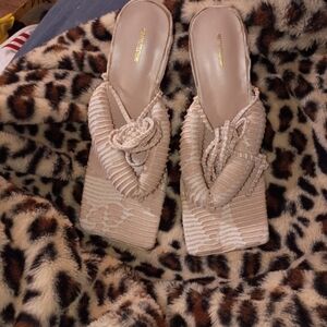 PrettyLittleThing Square Toe Lace-up Cream Women's Sandals
